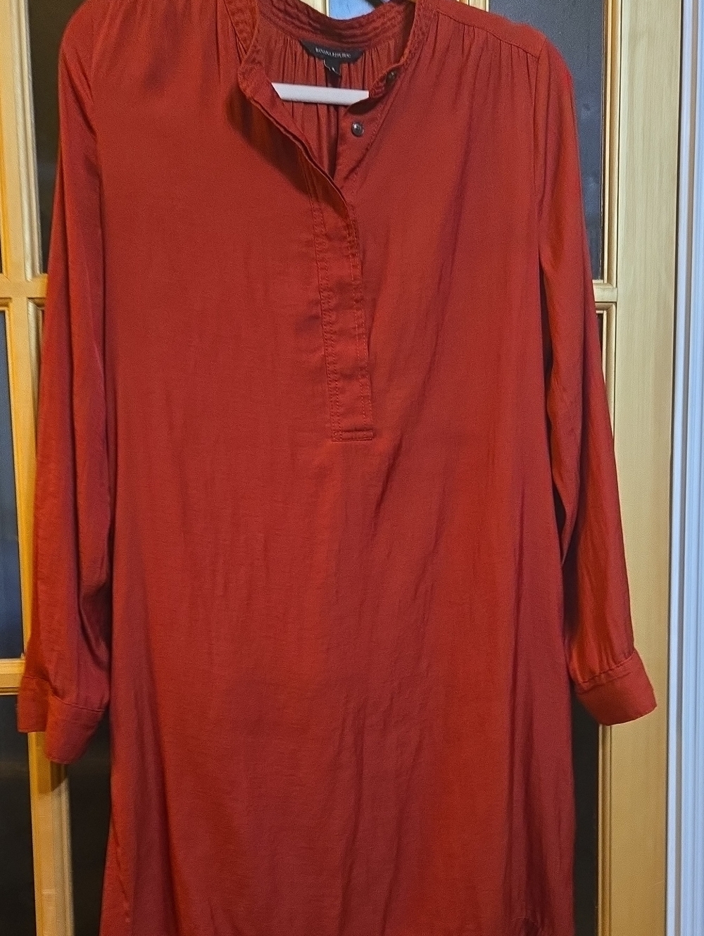 Banana Republic Brick Red Long-Sleeve Henley Tunic Dress